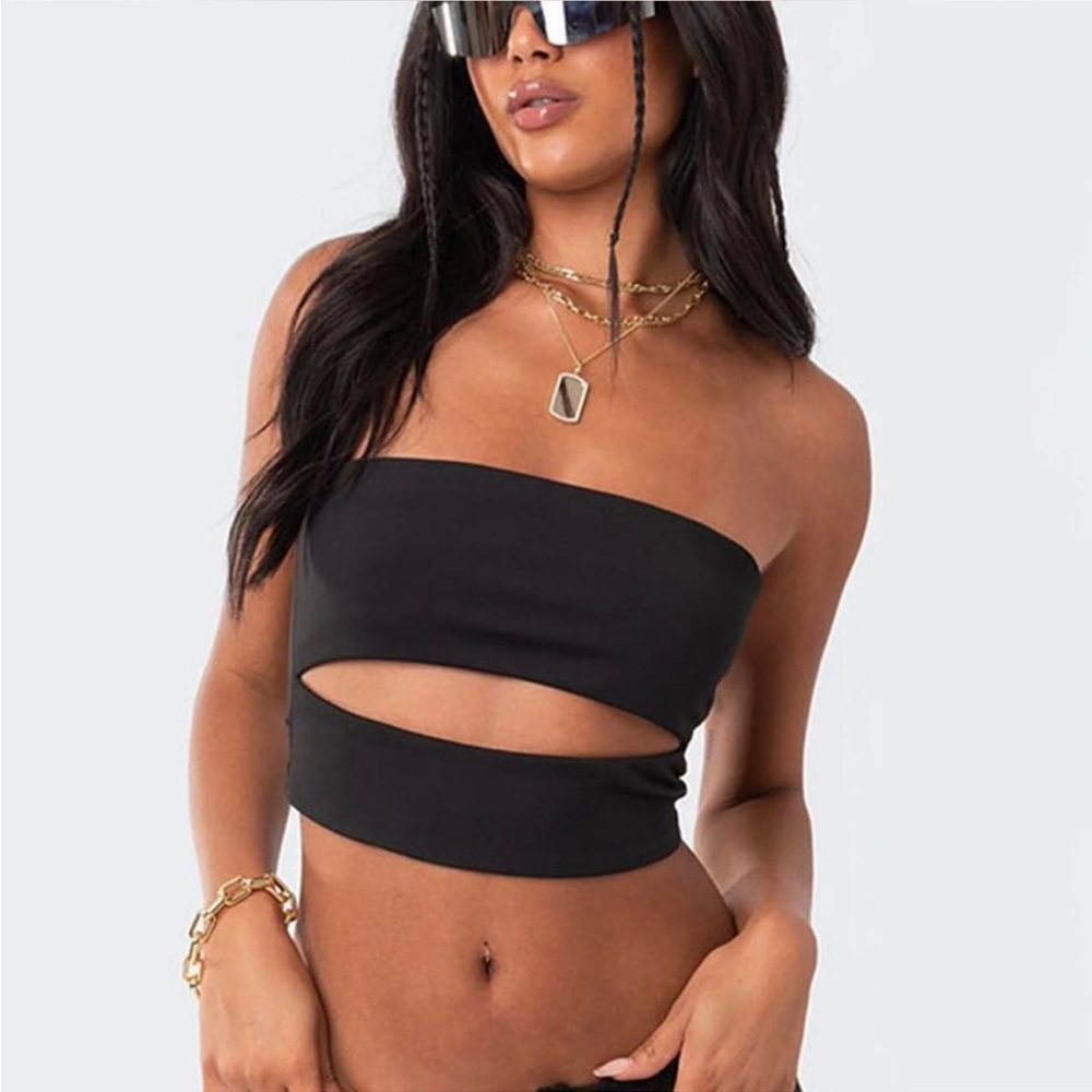 Edikted Black Strapless Cutout Crop Top